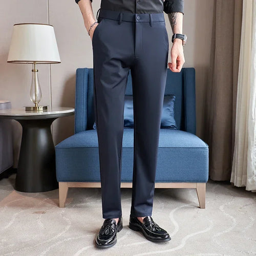 Black Men's Stretch Suit Pants, Fashion Casual Trousers, Navy Blue Pantalones Hombre Asian Size 29-36 38 Slim Man Pant